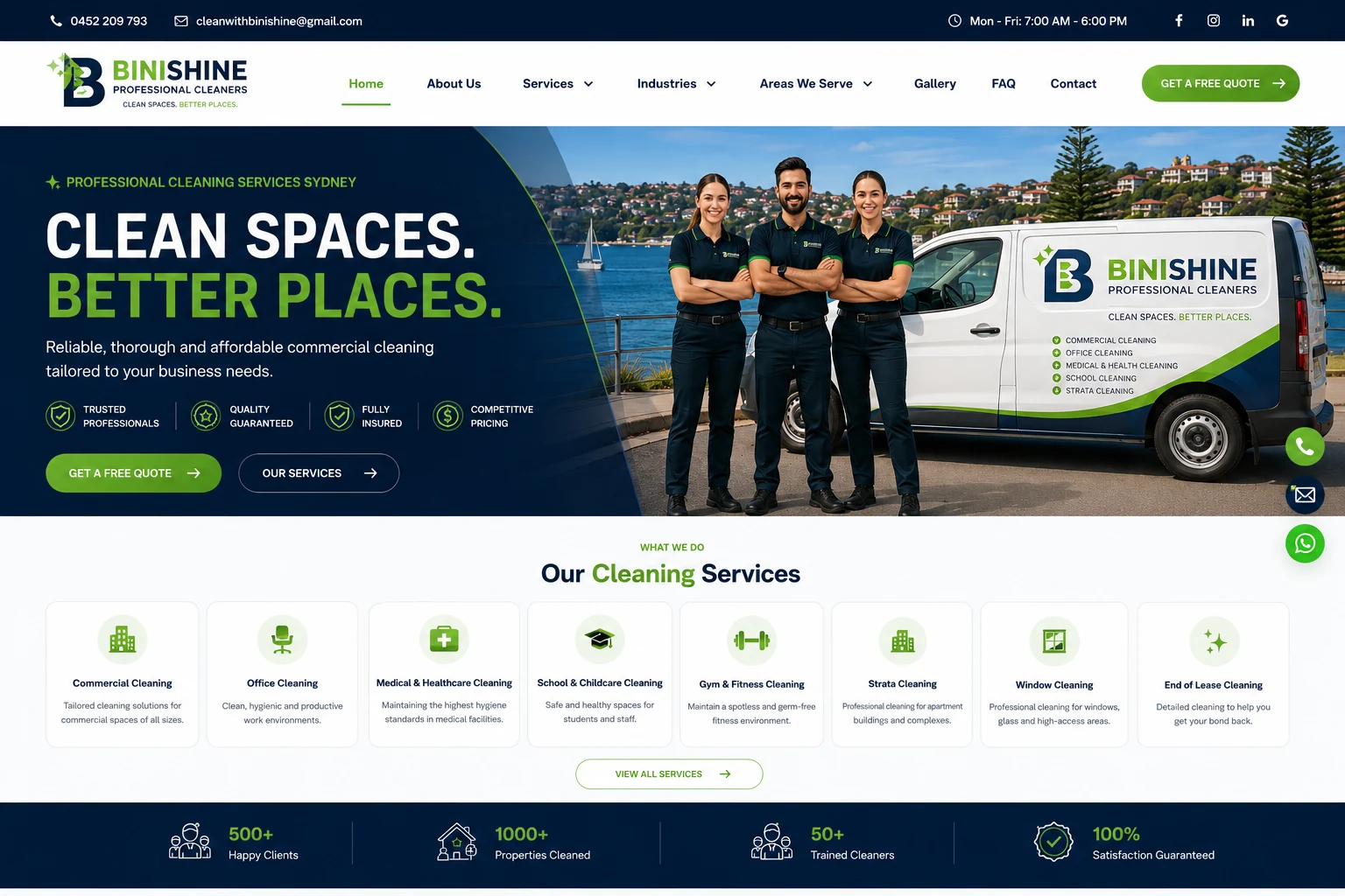 Binishine professional website and team presentation